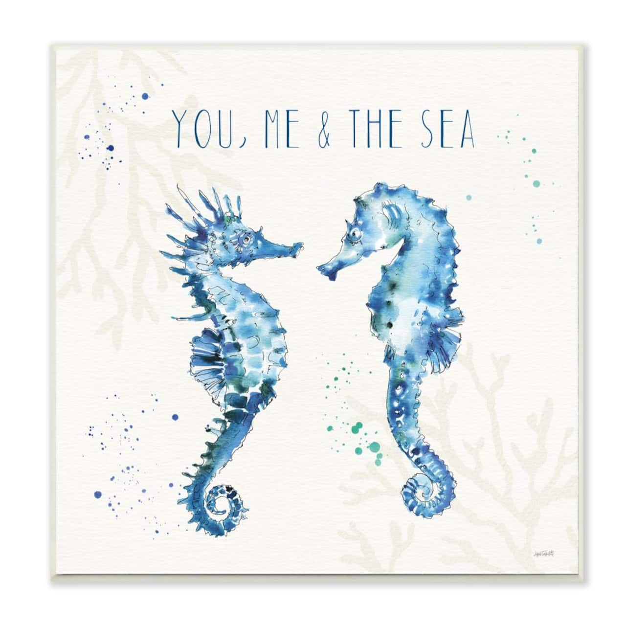 Stupell Industries You Me and the Sea Quote Seahorse Blue Green Watercolor,12" x 12"